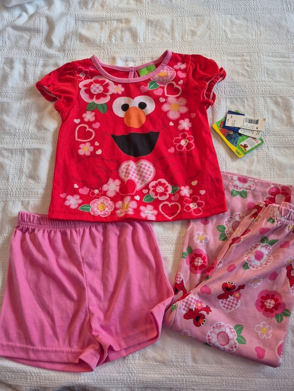 Sesame Street Elmo girls size 4T pajama set 1 top, 2 bottoms 1 short 1 pants New